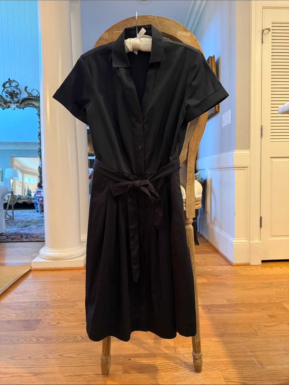 Brooks Brothers Classic Black Fit and Flair Shirt Dress Waist Tie, Pockets